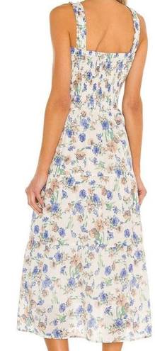 Heartloom Floral Prairie Dress Smocked Tiered Cottagecore White Cream Blue Green M