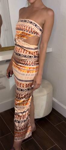 RUNAWAY THE LABEL Strapless Tribal/Southwestern Print Midi Dress