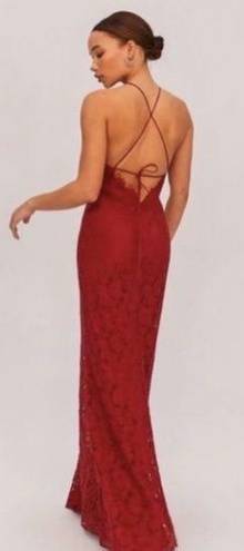 Fame and Partners NWT  Lace Halter Maxi Dress In Burgundy Red 18