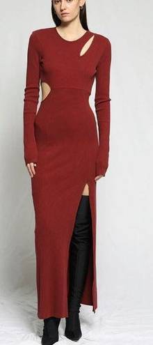 The Range  NYC x Intermix mass ribbed carved maxi dress NWT berry