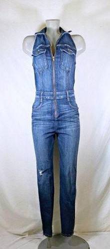 GUESS Blue Stretch Denim Zip Tapered Sleeveless Jumpsuit~4~