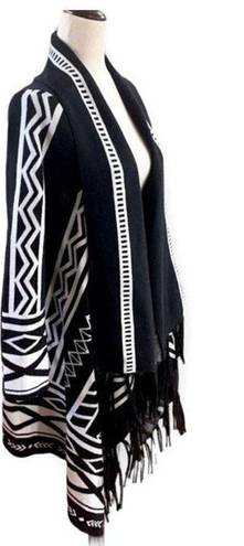 Chico's Chico’s Aztec print open front fringed cardigan front Black White  size XL