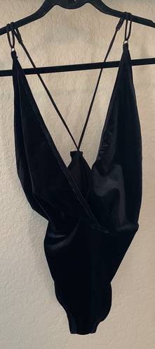 Wishlist Velour black Deep V-Neck bodysuit