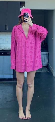 Missguided Pink Terry Cloth  button Up & Bucket Hat Set