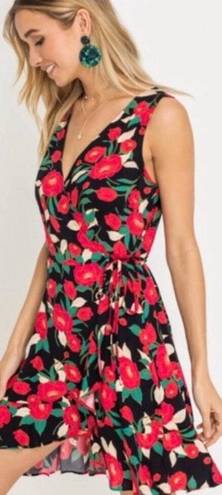 Lush Clothing Lush Wrap Dress Red Black Floral 