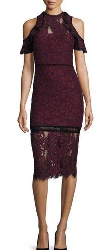 Alexis Evie women’s burgundy cold shoulder lace midi sheath dress size S small