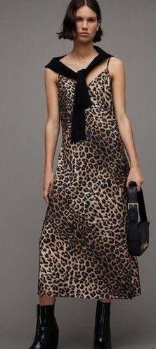 ALLSAINTS  Hera Leopard Print Satin Sleeveless Midi Slip Dress Medium