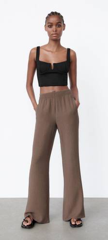 ZARA TEXTURED STRAIGHT LEG PANTS