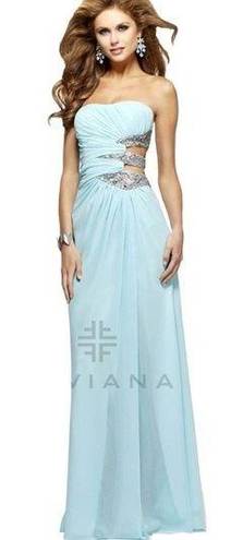 Faviana NWT NEW  7304 blue strapless cutout beaded prom dress