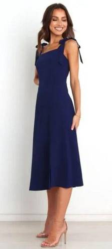 Petal and Pup  Laurel Navy Blue Tie Shoulder Side Slit Midi Dress 12