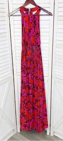 Abel the label Floral Charlotte Halter Maxi Dress Purple Pink XS