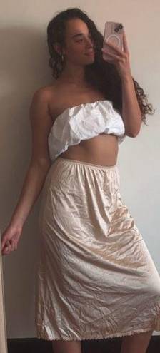 JC Penny Vintage 80s Adonna for  Gold Tan Lace Trim Satin Midi Slip Skirt