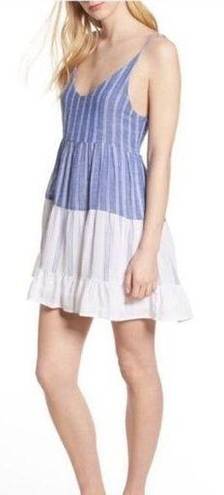 Rails  Mattie Dress Mixed Blues Linen Tiered Ruffle Mini Blue White Stripe Medium