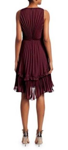 Halston Heritage HALSTON Syrah Sleeveless Pleated Dress with Flounce Detail