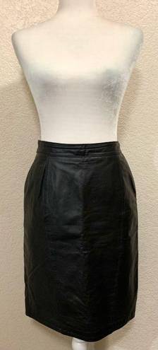 Pelle Cuir Vintage 80s Black Goth Leather Pencil Skirt Size 10