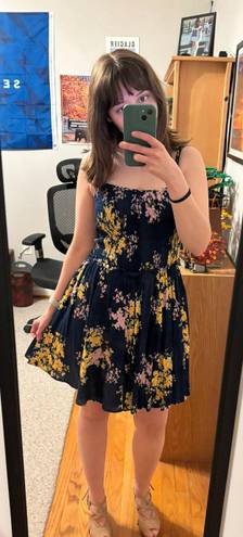 Lulus  Fairytale Bliss Navy Blue Floral Print Skater Dress