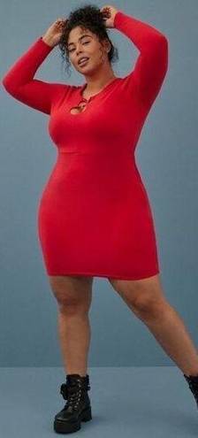 Torrid NWT  Festi Long Sleeve O-Ring Red Mini Bodycon Dress