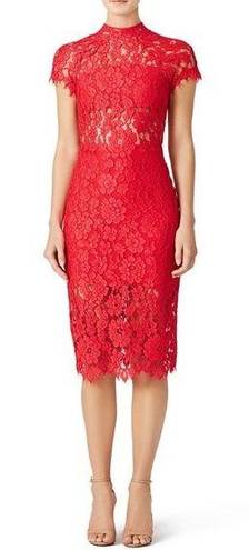 Alexis  Leona Lace Sheath Midi Dress Short Sleeve Red Size XS