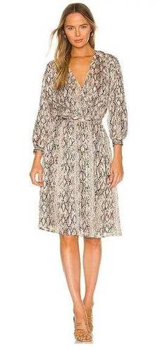 Brochu Walker  Olivia Snake Print Blouson Midi-Dress in Metallic Python