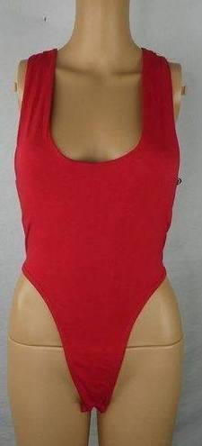 Missguided  Scoop Plunge Neck High Leg Red Bodysuit Snap Bottom Sexy Racy NWT 6