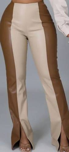 Two Tone Leather Pants Tan Size M