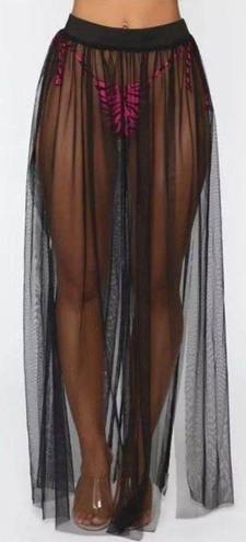 rave Festival multi slit black maxi skirt