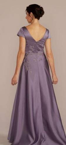 Oleg Cassini Lavender  Satin A-line Gown with Embroidered Waist