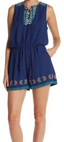 Adelyn Rae NWT  Embroidered Romper Navy Turquoise Sz M