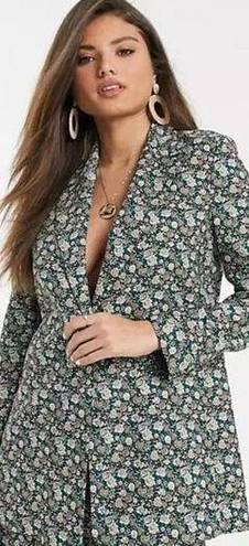 Mango  MNG Floral Print Longline Blazer One Button Oversized Women's XXS