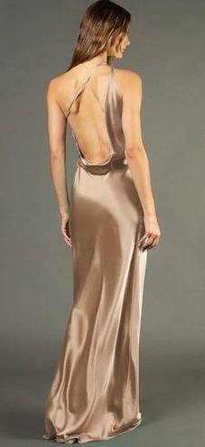 Michelle Mason NWT  Silk Maxi Dress With Back Cowl Velvet Neutral Tan Size 0