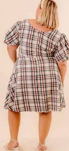 Krass&co Ivy City  Molly Plaid Flare Dress 1X Puff Sleeves Knee Length Plus Size