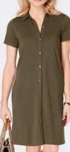 J.Jill NWT  Button Front Shirt Pima Cotton Dress with Pockets in Kale Green, S