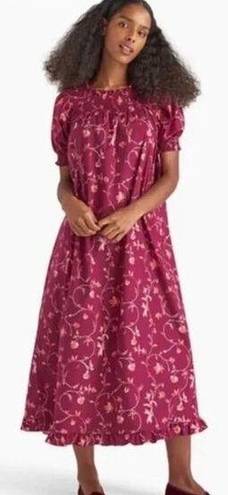 Hill House  Home The Caroline Nap Dress in Burgundy Floral Smocked Size XS