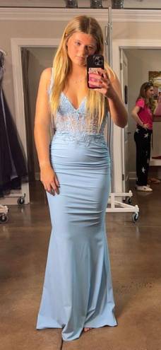 La Femme blue corset prom dress