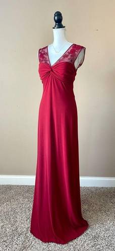 Laundry by Shelli Segal  | Red Full Length Embroidered Mesh Formal Gown Sz S