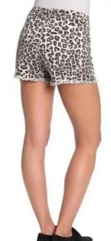 Good American  The Cut Off Denim Short High Rise Snow Leopard Print