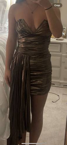 Pleated Sheen Metallic Strapless Mini Dress Gold Size XS