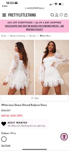 Pretty Little Thing White Lace Sleeve Shirred Bodycon Dress