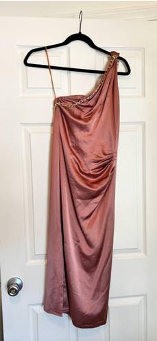 Reiss NWT  Brown Adaline One-shoulder Satin Midi