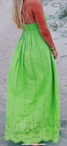 ZARA Green Maxi Eyelet Dress