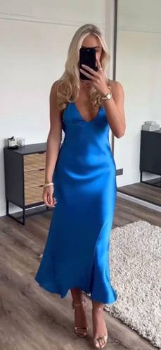 ZARA Dress Cobalt Blue Slip Midi Satin Effect Maxi Wedding Party