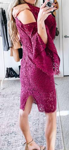 Bardot Maroon Lace Off The Shoulder Midi Dress