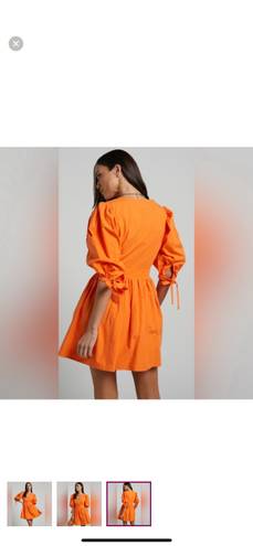 Showpo Zandra Mini Dress - Puff Sleeve Poplin Dress in Orange