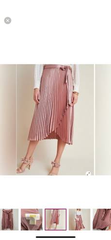 Anthropologie Maeve Paulina Pleated Midi Skirt Metallic Rose Pink, Size 6