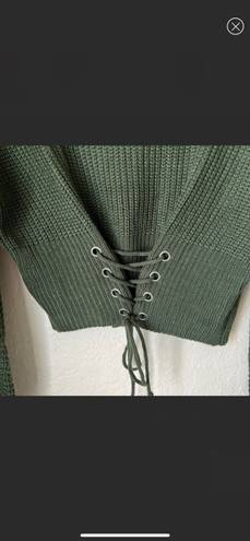 SEEK the Label Olive Green Corset Lace Up Sweater