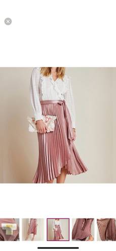 Anthropologie Maeve Paulina Pleated Midi Skirt Metallic Rose Pink, Size 6