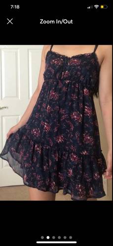 Confess Navy Ruffled Lined Floral Spaghetti Strap Babydoll Empire Waist Mini Sundress