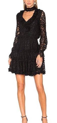 Alexis  Black Catalina Choker Fit & Flare All Over Lace Dress Sz S