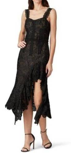 Bronx and Banco  Tiffany Lace/Ruffle Midi Dress in Black Size Medium