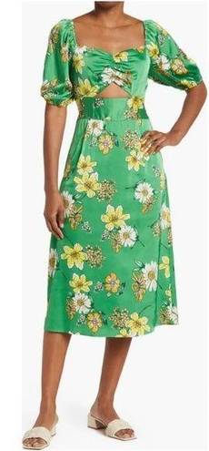 Collective Concepts  Floral Puff Sleeve Cutout Midi Dress Green Yellow L